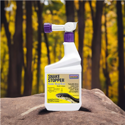 Snake Stopper RTS (Ready-To-Spray) - liquid snake repellent with natural ingredients like clove oil, cedar oil, cinnamon oil, and sulfur. Convenient ready-to-spray application that repels snakes from large areas without harming them.