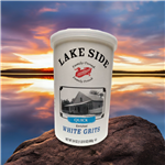 Lakeside Mills Quick Enriched White Grits 24 oz. container, grits made with tradition since 1736, perfect for Southern dishes like cornbread and grits