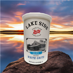 Lakeside Mills Quick Enriched White Grits 24 oz. container, grits made with tradition since 1736, perfect for Southern dishes like cornbread and grits