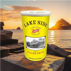 Lakeside Mills' 28 oz. Yellow Grits - A Southern heritage staple, stone ground to capture authentic corn flavor. Available online at Piedmont Farm and Garden Spartanburg SC. Perfect for traditional dishes like cornbread, hush puppies, and breading fish